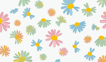 Obraz premium Cute doodle daisy seamless pattern vector spring flower surface design