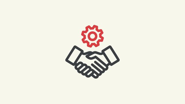 Handshake icon animation with gear animation,  business deal, partnership and corporate agreement concept animation