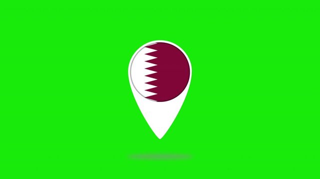 Qatar flag location pin bouncing on green screen background