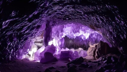 Fototapeta premium Enchanting Purple Cave - A Mystical Underground Wonderland of Light and Shadow.