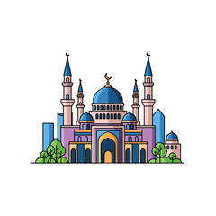 Mosque with Domes and Minarets in Flat Design Style vector illustration