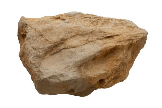 Tan limestone rock with cracks isolated on a transparent background