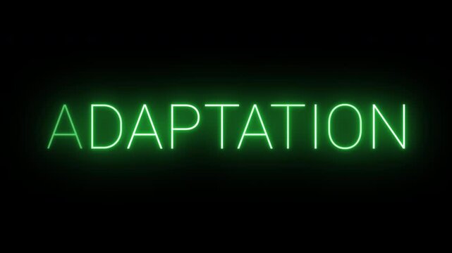 Flickering neon green glowing adaptation sign animated black background.