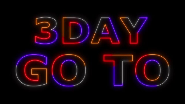 Glowing colorful neon 3 day to go Intro Template animation. promo style background . 4k animation Horizontal glowing colorful neon line animation.