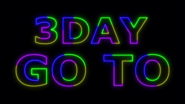 Glowing colorful neon 3 day to go Intro Template animation. promo style background . 4k animation Horizontal glowing colorful neon line animation.
