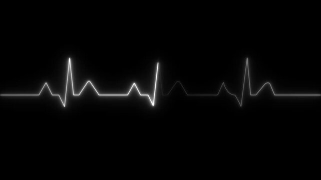 ECG monitor beating heart with a neon electrocardiogram overlay, featuring dynamic HUD elements and a gradient background.Abstract neon heartbeat signal icon animation background on black back ground