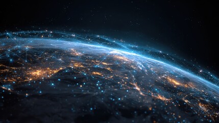Global network connections shining over planet earth