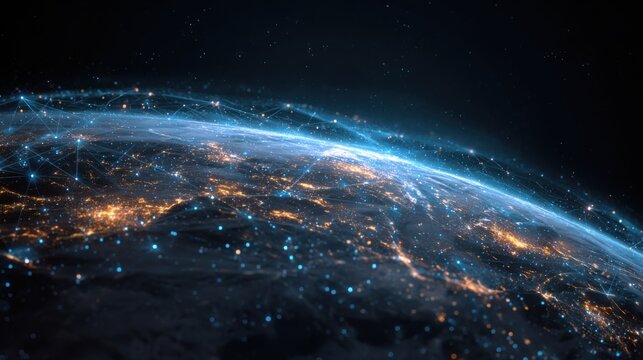 Global network connections shining over planet earth