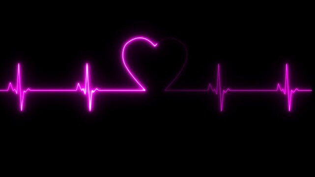 Abstract neon heartbeat signal icon animation dark background. abstract neon animation love heartbeat..