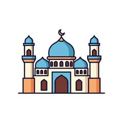 Islamic Mosque with Domes and Minarets Flat Design Vector Illustration