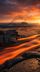Volcanic Lava River Sunset