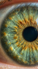 Human eye closeup green hazel iris macro