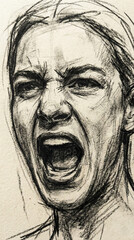Angry woman screaming face sketch