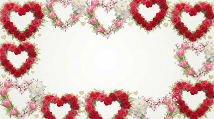 Romantic heart frame border red roses flowers valentine love background