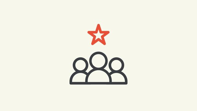 Leadership concept animation showing leader icon standing in front of multiple business icons. Authority and guidance representation. Team direction and influence theme.