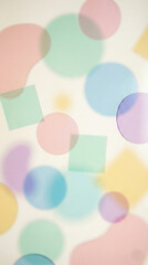 Abstract pastel background with overlapping circles and squares soft colors