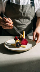 Chef Arranging Vegetable Plate with Fork