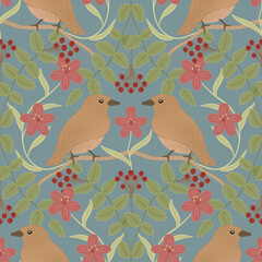 birds with leaves and flowers