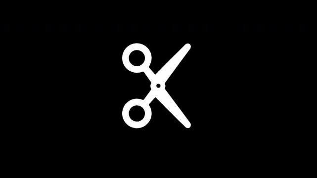 Animated scissors icon cutting on black background