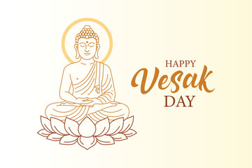 Minimalist Lord Buddha Sitting on Lotus for Happy Vesak Day