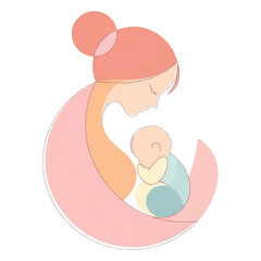 Newborn Baby Sleeping on Mother's Chest Isolated on Transparent PNG Background.