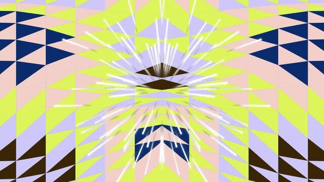 Abstract Geometric Pattern with Neon Colors and Tribal Motifs.