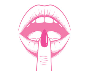 Obraz premium Pink lips and finger with pink nail polish applying lip gloss beauty and makeup concept glamour and fashion illustration