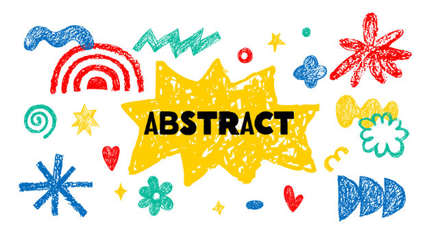 Crayon doodle grunge scribble bold shapes background. Modern childish hand drawn naive emphasis elements. Vector isolated illustration. Geometric pattern