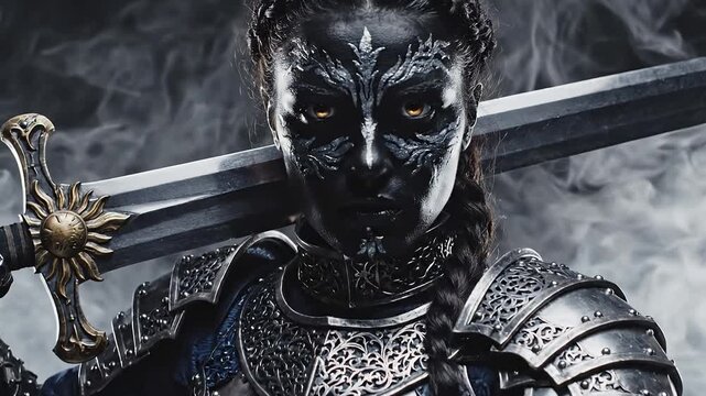 Empress of Shadows Dark Fantasy Warrior with Ornate Greatsword
