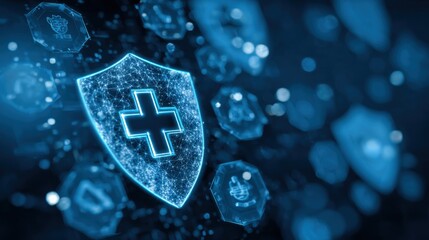 Digital shield with medical cross glowing