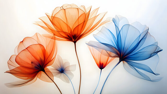 A beautiful and vibrant floral artwork with transparent flowers
