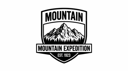 Obraz premium Vintage Mountain Expedition Badge Logo with Peak and Forest Silhouette