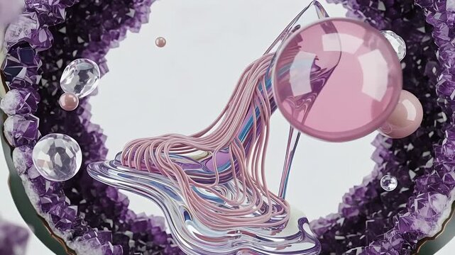 Abstract High Heel Shoe Melting Iridescent Crystal Amethyst Geode Fantasy