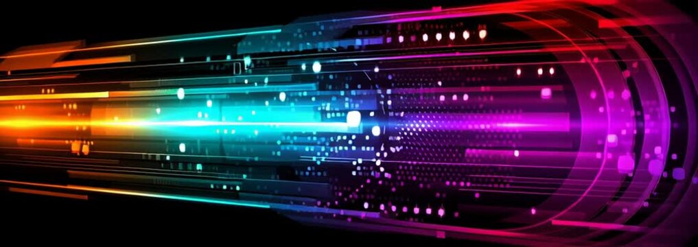abstract futuristic ai technology background, colorful digital data visualization, hightech holographic interface animation