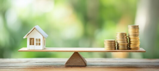 The House Model Balanced on a Seesaw with Coins Representing Property Investment
