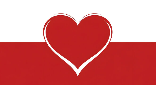 Minimalist red and white flag background featuring large central heart shape symbol for national love and unity