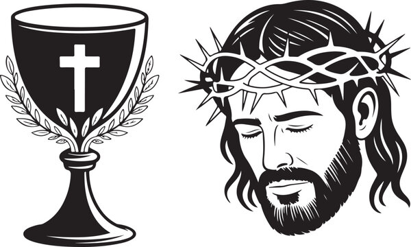 jesus christ head with crown of thorns and holy grail