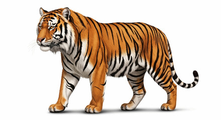 Obraz premium Majestic Tiger Walking Isolated on White Background.