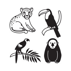 Line Art Jungle Animals 