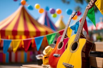 Fototapeta premium Colorful Cowboy Festival Scene with Tents, Music, and Vibrant Atmosphere