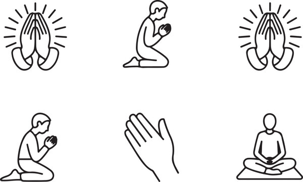 Prayer icons set. Outline set of prayer vector icons for web design isolated on transparent background