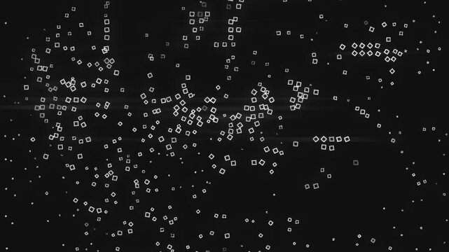 Animation of White Squares Moving Against a Black Background With an Abstract Design Pattern in Motion Throughout the Display