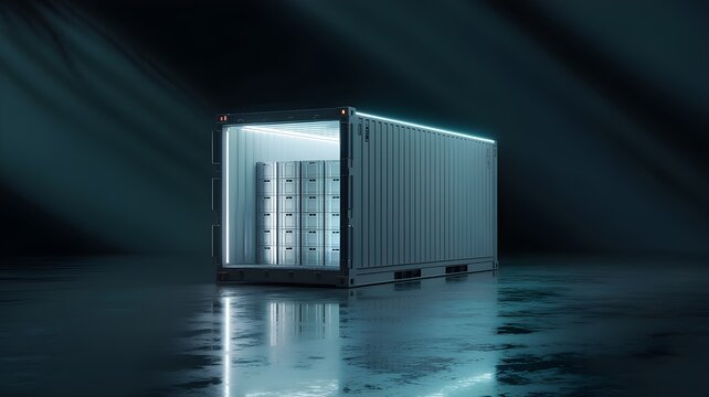 Refrigerated container with visible pallet rack and coolant unit in a controlled environment, symbolizing cold chain management for temperature-sensitive cargo.