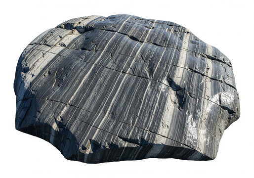 Striking banded gneiss rock with distinct layers, isolated on white background