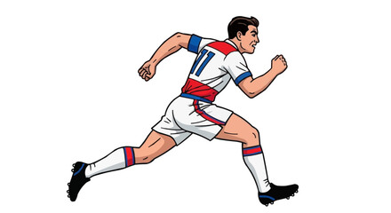 Naklejka premium A dynamic illustration of a man running in a sports uniform in the colors white, blue, and red