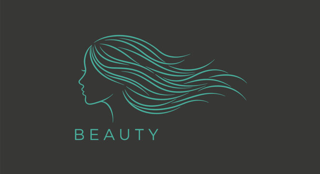 Elegant Womans Profile with Flowing Hair Logo Design.