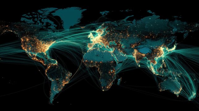Global network connections and light pollution map