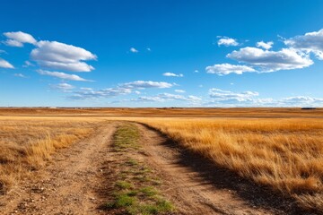 Fototapeta premium Transitional Landscape with Open Space Under Blue Sky and Fluffy Clouds