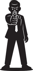 A man stand in front of view and carry a gun  in black and white silhouette vectors with transparent background 