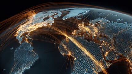 Global network connections illuminated on Earth